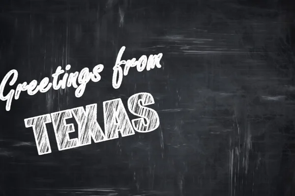 Kara tahta arka plan ile tebeşir harfler: texas selamlar — Stok fotoğraf