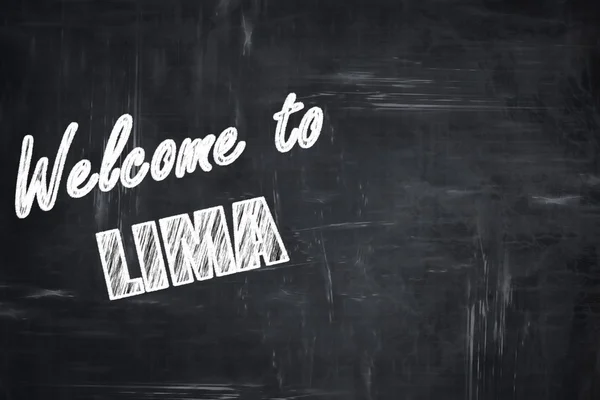 Schoolbord achtergrond met krijt letters: Welkom bij lima — Stockfoto