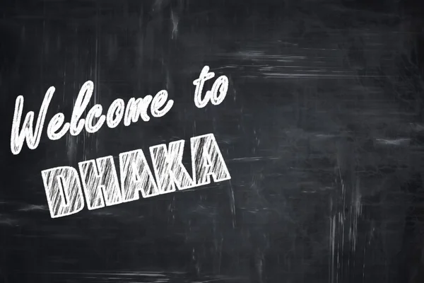Schoolbord achtergrond met krijt letters: Welkom bij dhaka — Stockfoto