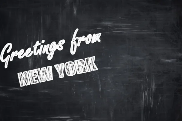 Chalkboard background with chalk letters: Greetings from new yor — Stock Photo, Image