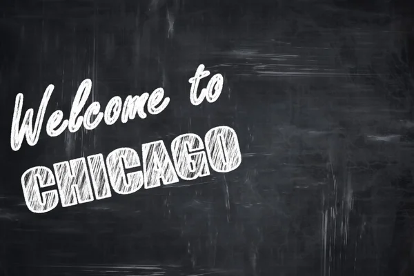 Chalkboard fundo com giz letras: Bem-vindo ao chicago — Fotografia de Stock