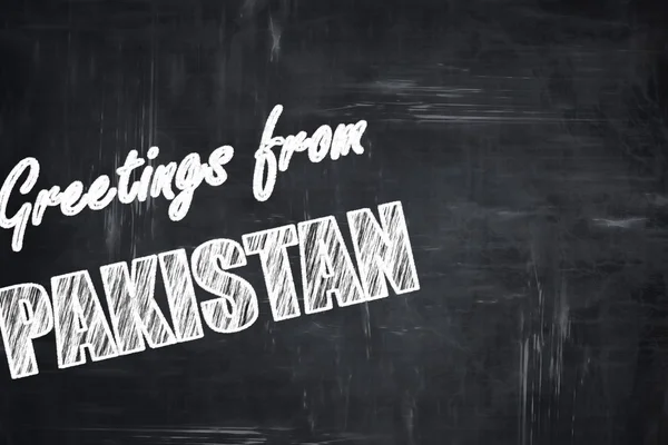 Μαυροπίνακας φόντο με κιμωλία γράμματα: Χαιρετίσματα από pakista — Φωτογραφία Αρχείου