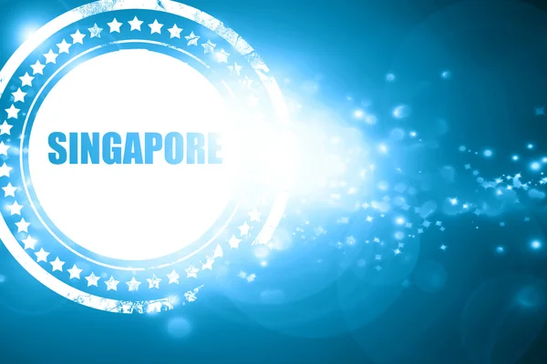 Sello azul sobre un fondo reluciente: Saludos desde Singapur — Foto de Stock