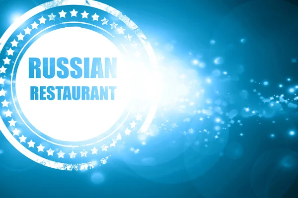 Blue stamp on a glittering background: Delicious russian cuisine — Stock Photo, Image