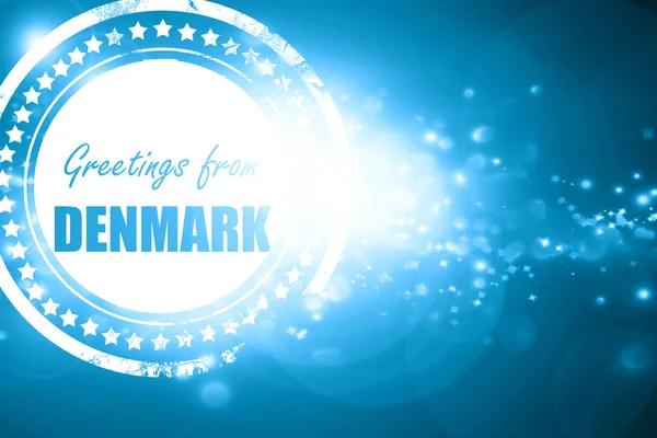 Modré razítko na třpytivé pozadí: pozdravy z Dánska — Stock fotografie