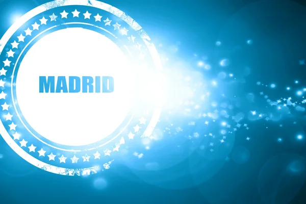 Niebieski znaczek na tle błyszczące: Madryt — Zdjęcie stockowe