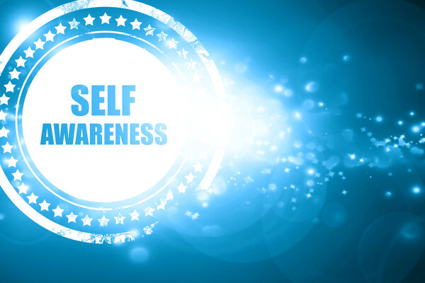 Blue stamp on a glittering background: self awareness