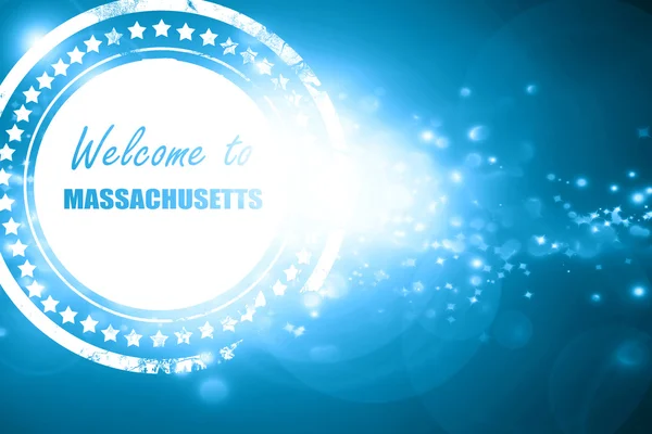 Sello azul sobre un fondo brillante: Bienvenido a masschusetts —  Fotos de Stock