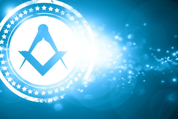 Blue stamp on a glittering background: Masonic freemasonry symbo