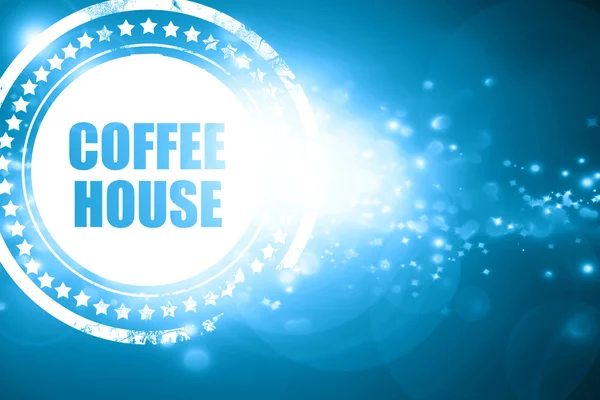 きらびやかな背景に青いスタンプ: コーヒーの家の印 — ストック写真