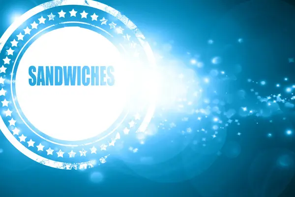 Blauer Stempel auf glitzerndem Hintergrund: Leckeres Sandwich-Schild — Stockfoto