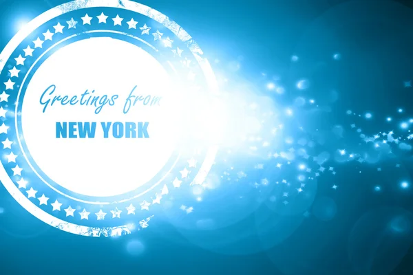 Blue stamp on a glittering background: Greetings from new york — Stock Photo, Image