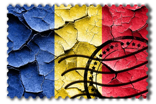 Grunge Rumänien flagga med några sprickor och vintage stil — Stockfoto