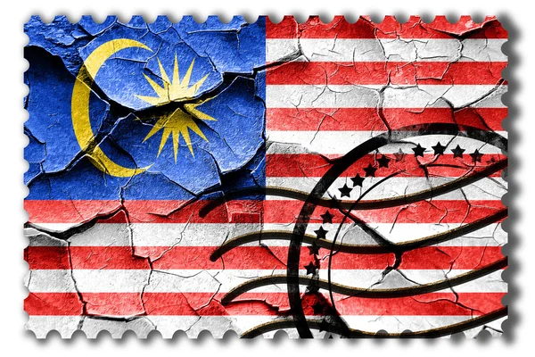 균열 및 보이는 빈티지 그런 지 말레이시아 국기 — 스톡 사진