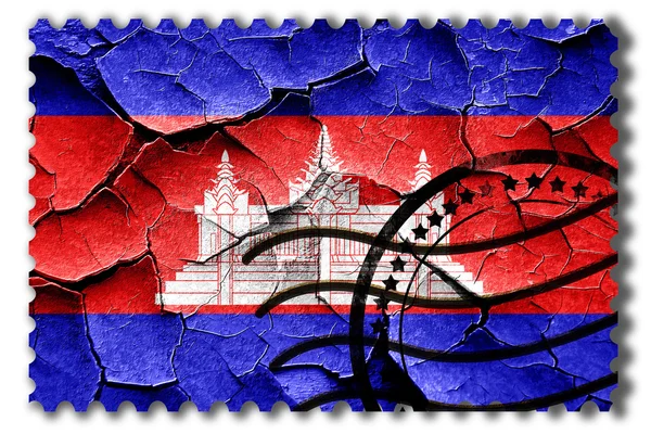 Grunge Cambodja vlag met sommige barsten en vintage look — Stockfoto