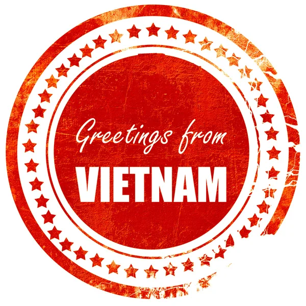 Vietnam selamlar, düz beyaz grunge kırmızı kauçuk damga — Stok fotoğraf