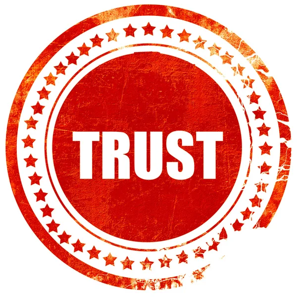Confiança, grunge selo de borracha vermelho em um fundo branco sólido — Fotografia de Stock