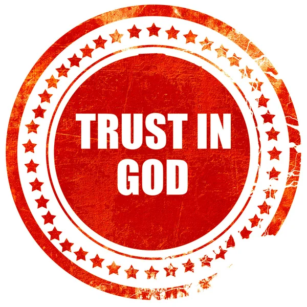 Confiar em Deus, grunge selo de borracha vermelha em um sólido backgroun branco — Fotografia de Stock