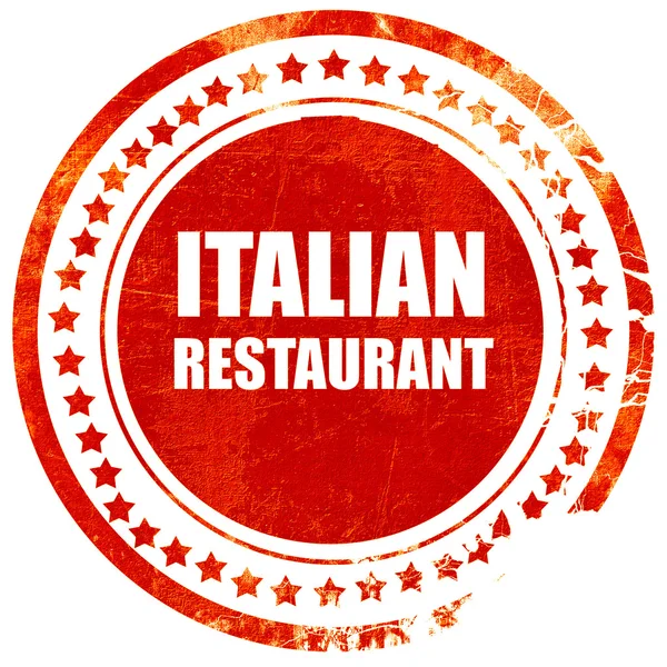 Delicious italian cuisine, grunge red rubber stamp on a solid wh — Stock Photo, Image