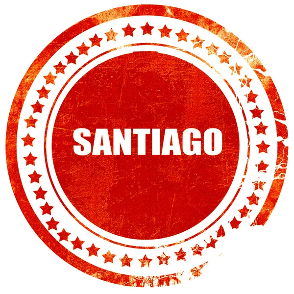 Santiago, grunge červené razítko na pevné bílé pozadí — Stock fotografie