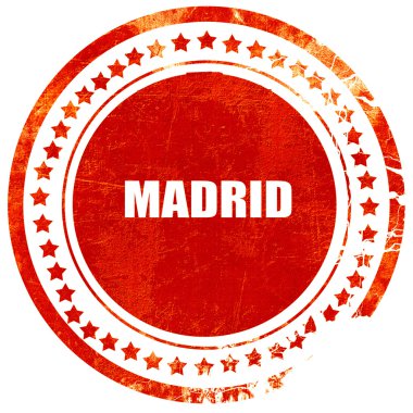 Madrid, grunge kırmızı lastik damgası düz beyaz arka plan üzerinde