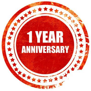 1 yıl dönümü, katı beyaz bac grunge kırmızı kauçuk damga