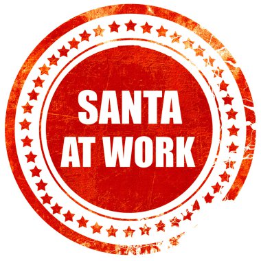iş yerinde santa, düz beyaz backgrou üzerinde grunge kırmızı kauçuk damga