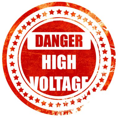 yüksek gerilim işareti, düz beyaz sırt üzerinde grunge kırmızı kauçuk damga