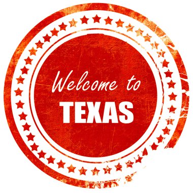 Texas hoş geldiniz, düz beyaz backg üzerinde grunge kırmızı kauçuk damga