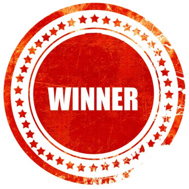 winner sign background, grunge red rubber stamp on a solid white