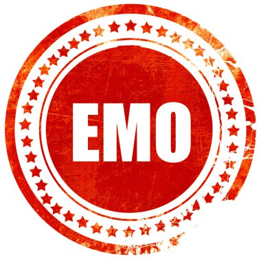 emo, düz beyaz arka plan üzerinde grunge kırmızı kauçuk damga