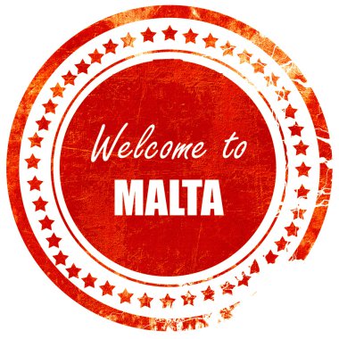 Malta hoş geldiniz, düz beyaz bir backg üzerinde grunge kırmızı kauçuk damga