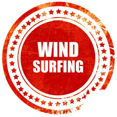 wind surfing sign background, grunge red rubber stamp on a solid