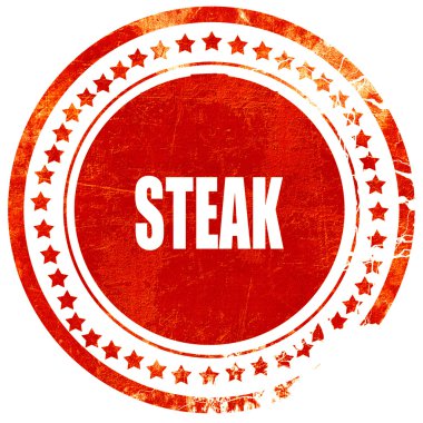 Lezzetli biftek işareti, düz beyaz b grunge kırmızı kauçuk damga