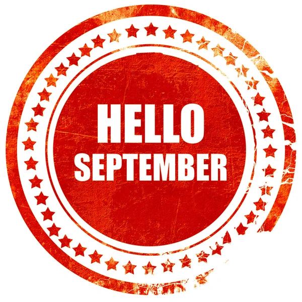 Hello september, grunge red rubber stamp on a solid white backgr — Stock Photo, Image