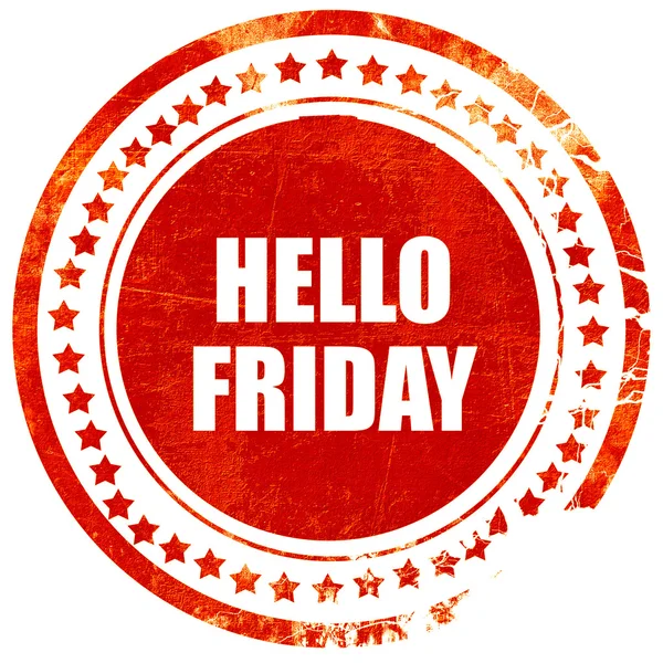 hello friday, grunge red rubber stamp on a solid white backgroun