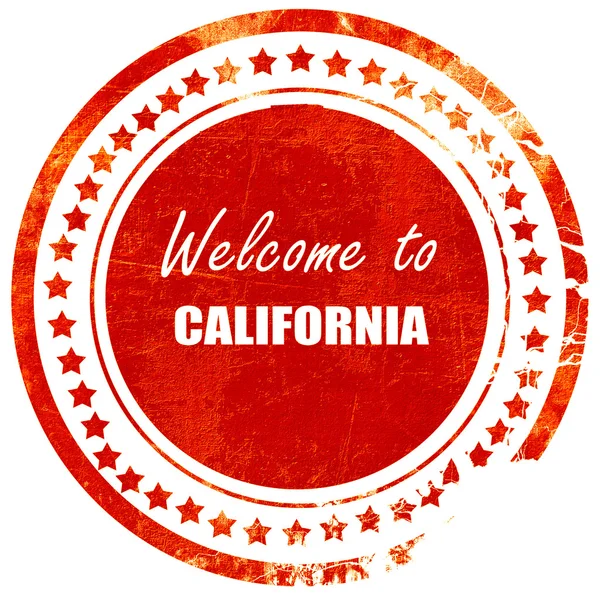 Bienvenue en Californie, timbre grunge en caoutchouc rouge sur un blanc massif — Photo