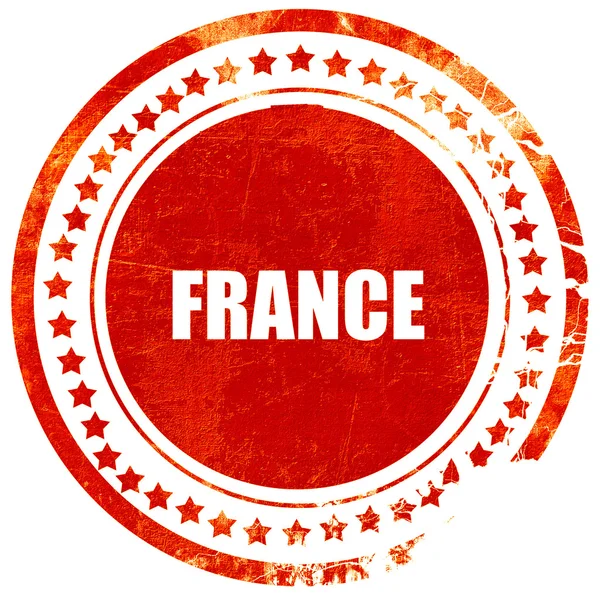 Привітання з франції, гранжева червона гумова марка на твердому білому — стокове фото