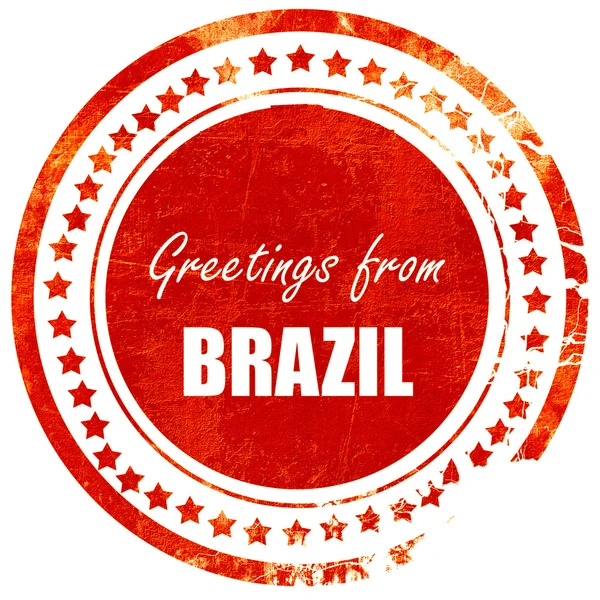 Groeten uit Brazilië, grunge rode rubber stempel op een effen wit — Stockfoto