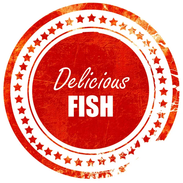 Výtečné rybí znaménko, červený gumový razítko na solidní bílé ba — Stock fotografie