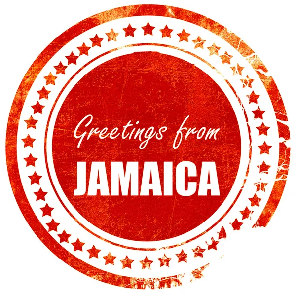 Χαιρετισμοί από την Τζαμάικα, κόκκινη σφραγίδα καουτσούκ σε ένα συμπαγές λευκό — Φωτογραφία Αρχείου