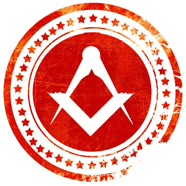 Maçonaria símbolo maçônico maçonaria, grunge selo de borracha vermelha em um sólido w — Fotografia de Stock