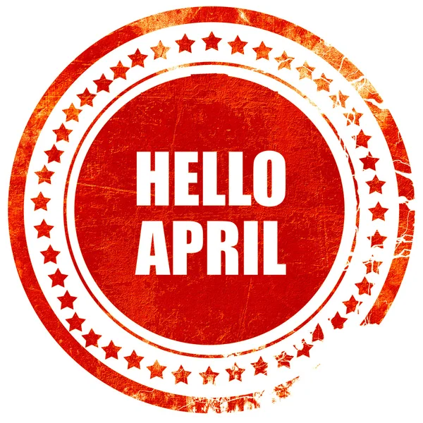 Hello april, grunge red rubber stamp on a solid white background — Stock Photo, Image