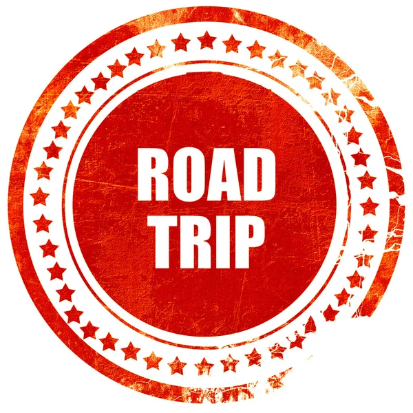 Roadtrip, grunge selo de borracha vermelha em um fundo branco sólido — Fotografia de Stock