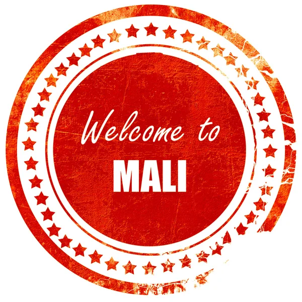 Mali hoş geldiniz, düz beyaz backgr üzerinde grunge kırmızı kauçuk damga