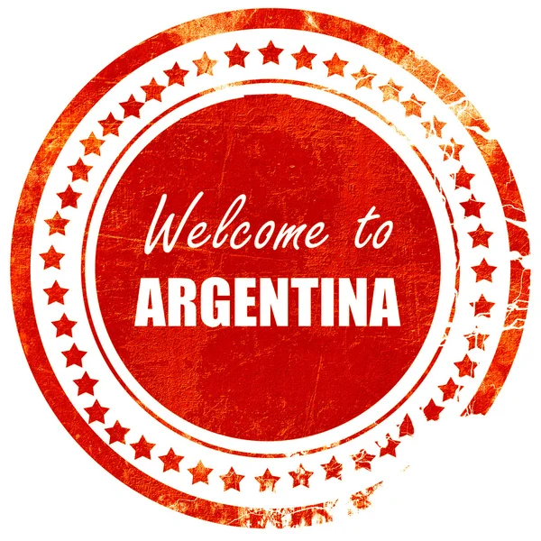 欢迎来到阿根廷，在纯白色b上的红色橡皮图章 — 图库照片