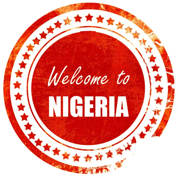 나이지리아에 오신 것을 환영합니다, 단단한 흰색 bac에 그런지 빨간 고무 스탬프 — 스톡 사진