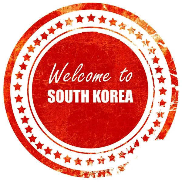 Güney Kore'ye hoş geldiniz, grunge kırmızı kauçuk damgası düz beyaz — Stok fotoğraf