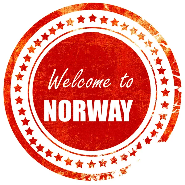 欢迎来到挪威，在纯白色背面的红色橡皮图章 — 图库照片