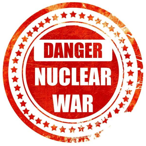 Nukleární nebezpečný podklad, červený gumový otisk na pevném Wh — Stock fotografie